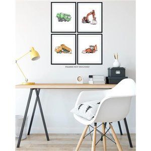 Construction Builder Large Vehicles Wall Art Home Décor Boy Nursery Set 4 Prints